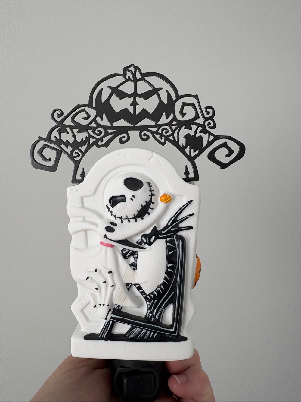 Jack Skellington Halloween Night Light - White & Black with Orange Accent